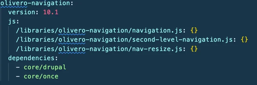 Definition of the olivero-navigation library containing the relevant javascript files.