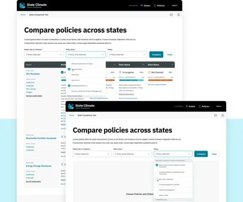 Comparing different states in a responsive table in the Climate XChange dashboard